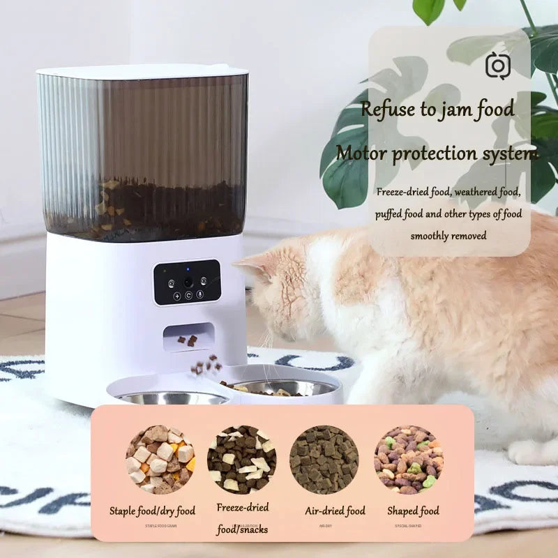 5L Automatic Feeder Cats WiFi with Camera HD Smart Interactive Pet Food Dispenser Timer Stainless Steel Bowl Auto Dog Feeder