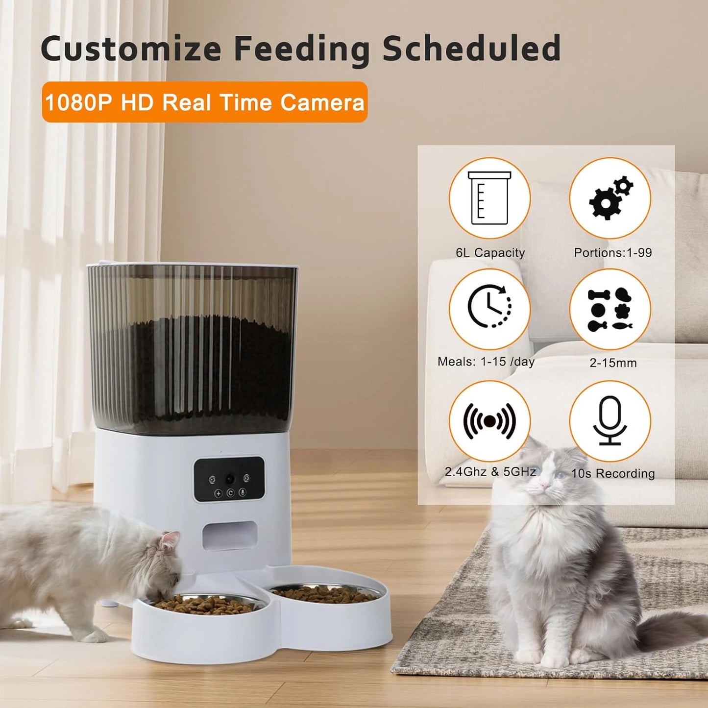 5L Automatic Feeder Cats WiFi with Camera HD Smart Interactive Pet Food Dispenser Timer Stainless Steel Bowl Auto Dog Feeder