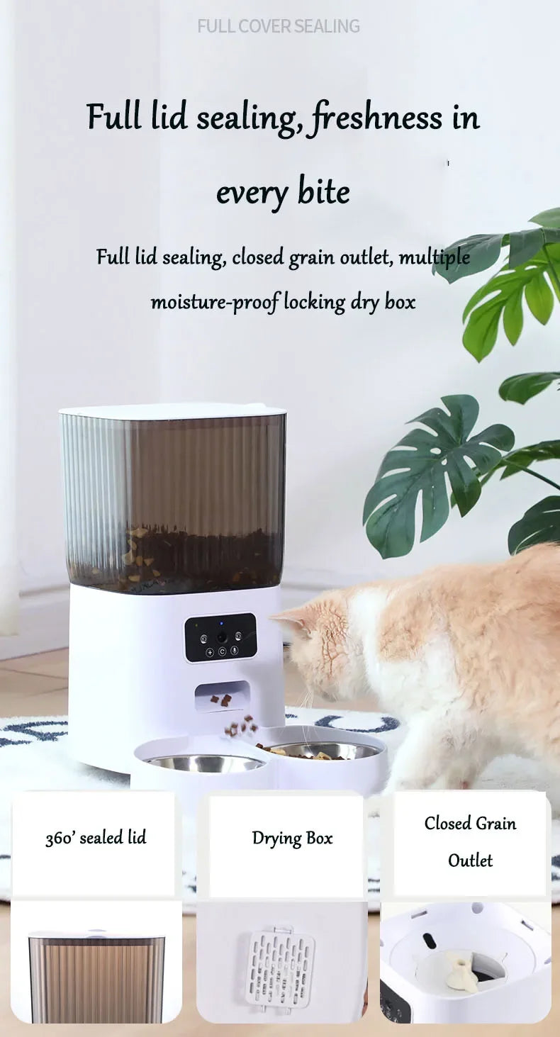 5L Automatic Feeder Cats WiFi with Camera HD Smart Interactive Pet Food Dispenser Timer Stainless Steel Bowl Auto Dog Feeder