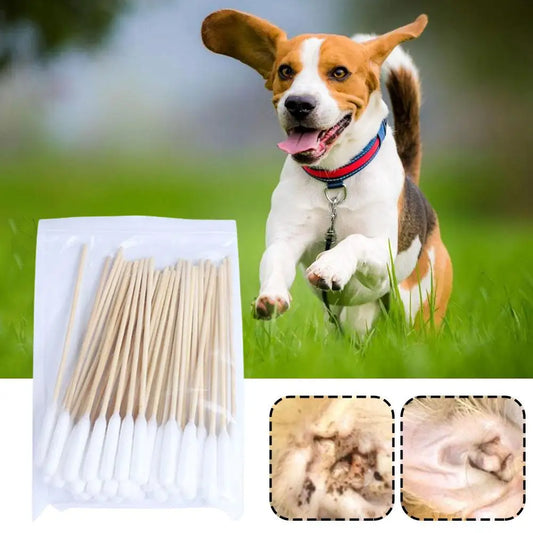 50/100Pcs Pet Ear Cleaner Cotton Buds Animal Ear Cleaner Cotton Swab Sticks Cotton Buds For Dog Cat Ear Wax Removal Pet E2W7